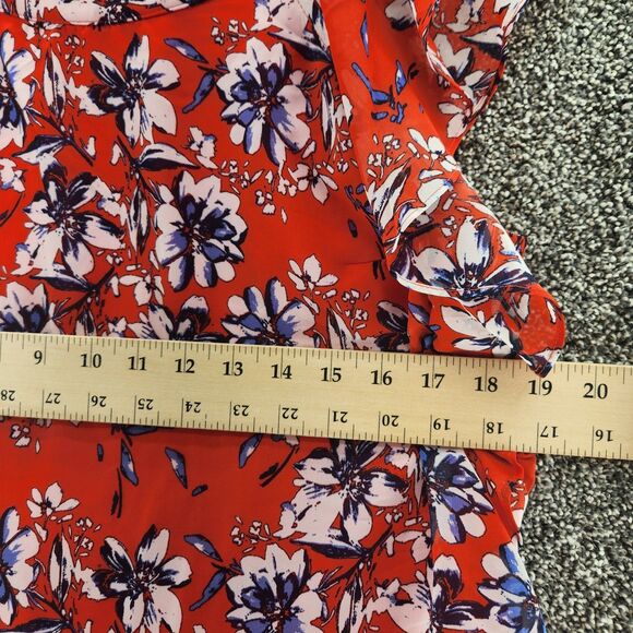 AGB Large Multicolor Red Blue Floral NWT Short Sleeve Blouse - Picture 6 of 9